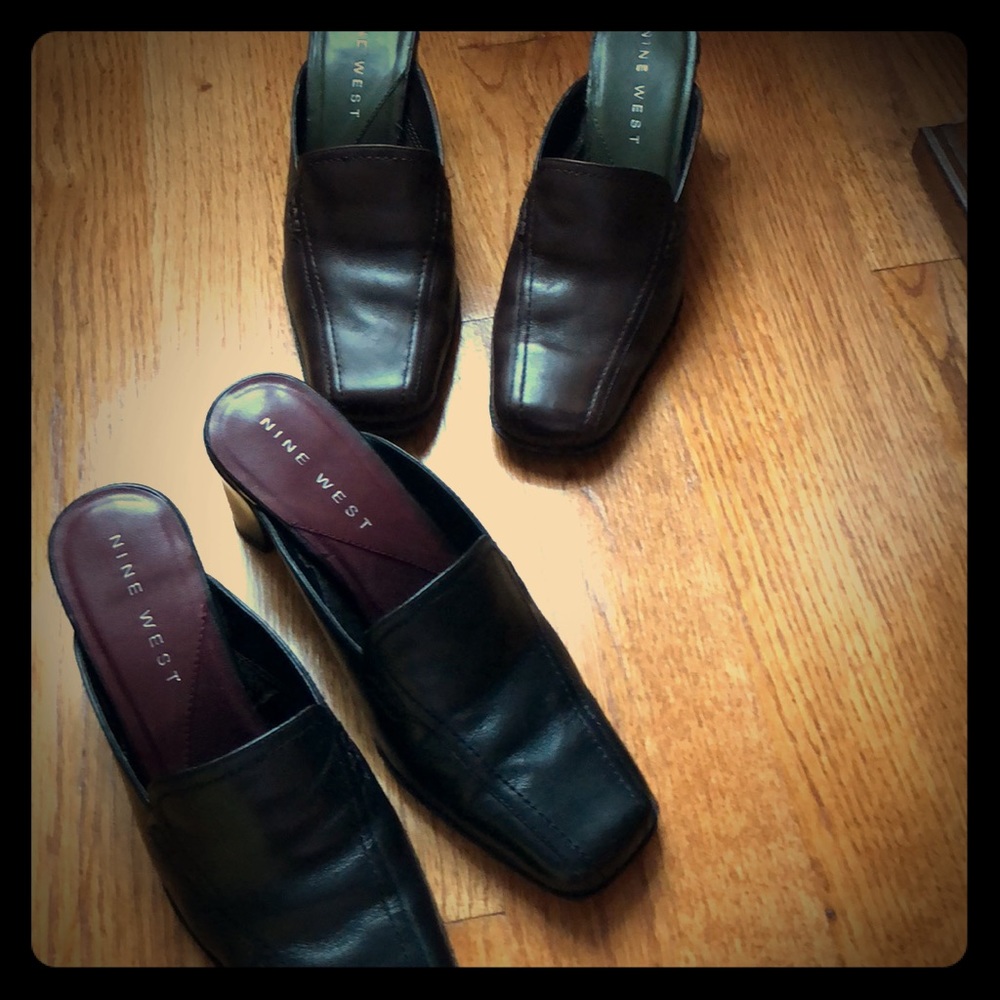 Nine West Black and Brown Mules